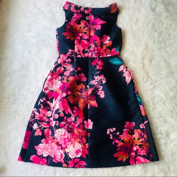 RSVP by Talbots sz 14 fall floral print navy pink lined dress with pockets - Picture 7 of 12
